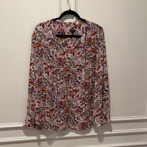Talbots XL Colorful Floral Print Long Sleeve Blouse 100% Polyester Multicolor
